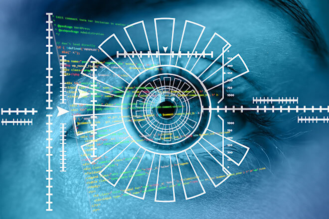 Photo of an eye with graphics on a layer in front
