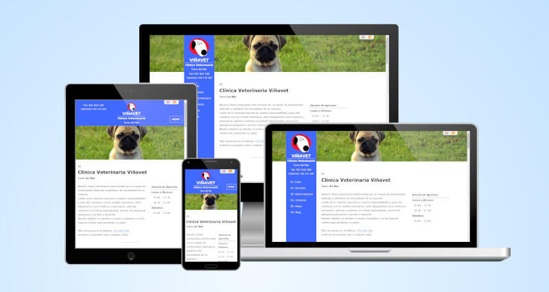 Website Viñavet for veterinary praxis in different screenshots